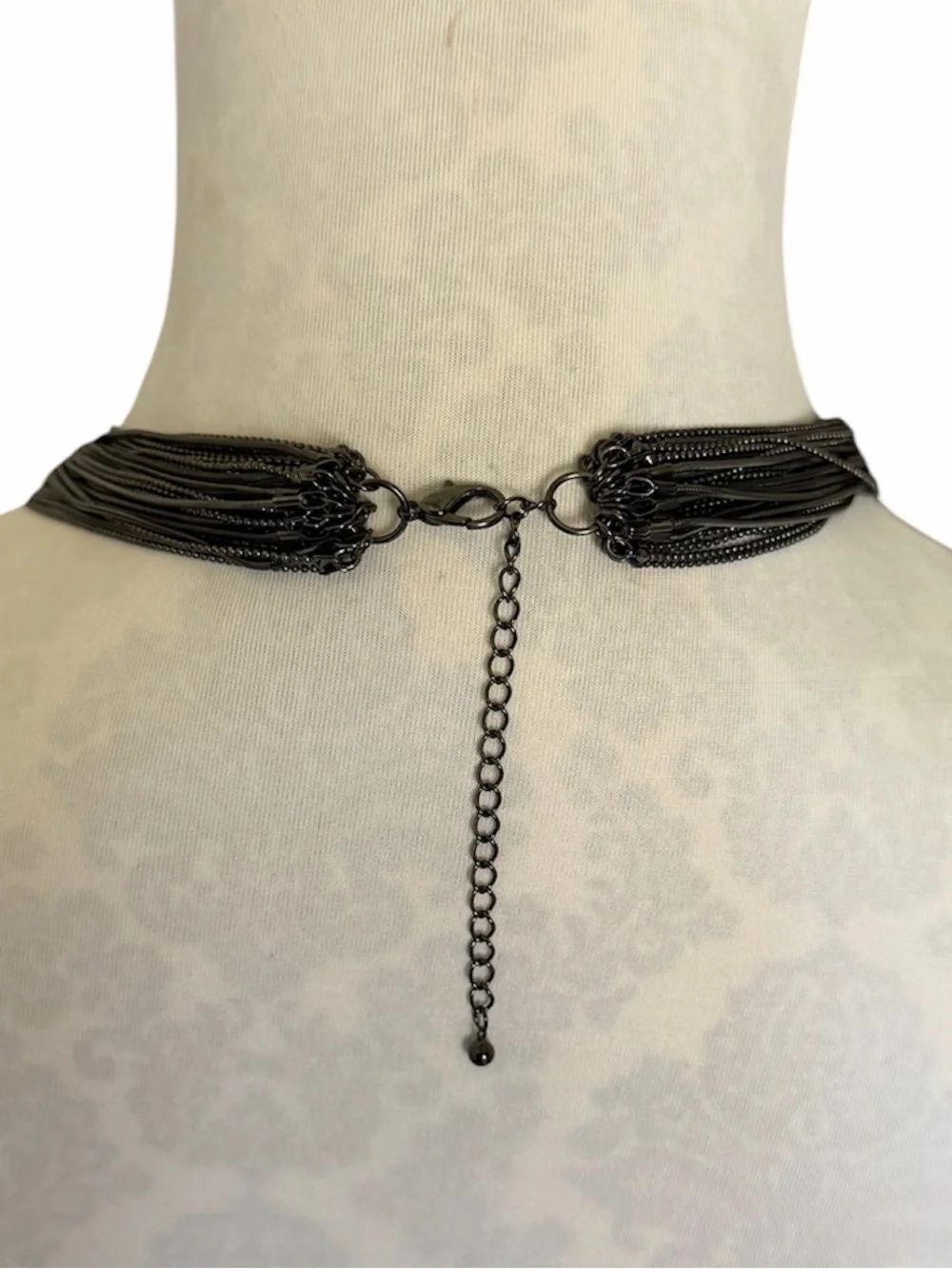 Black Multi-Strand Chain Statement Necklace | Gunmetal Layered | Adjustable